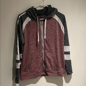 Maroon & Charcoal Zip-Up Hoodie with White Accents